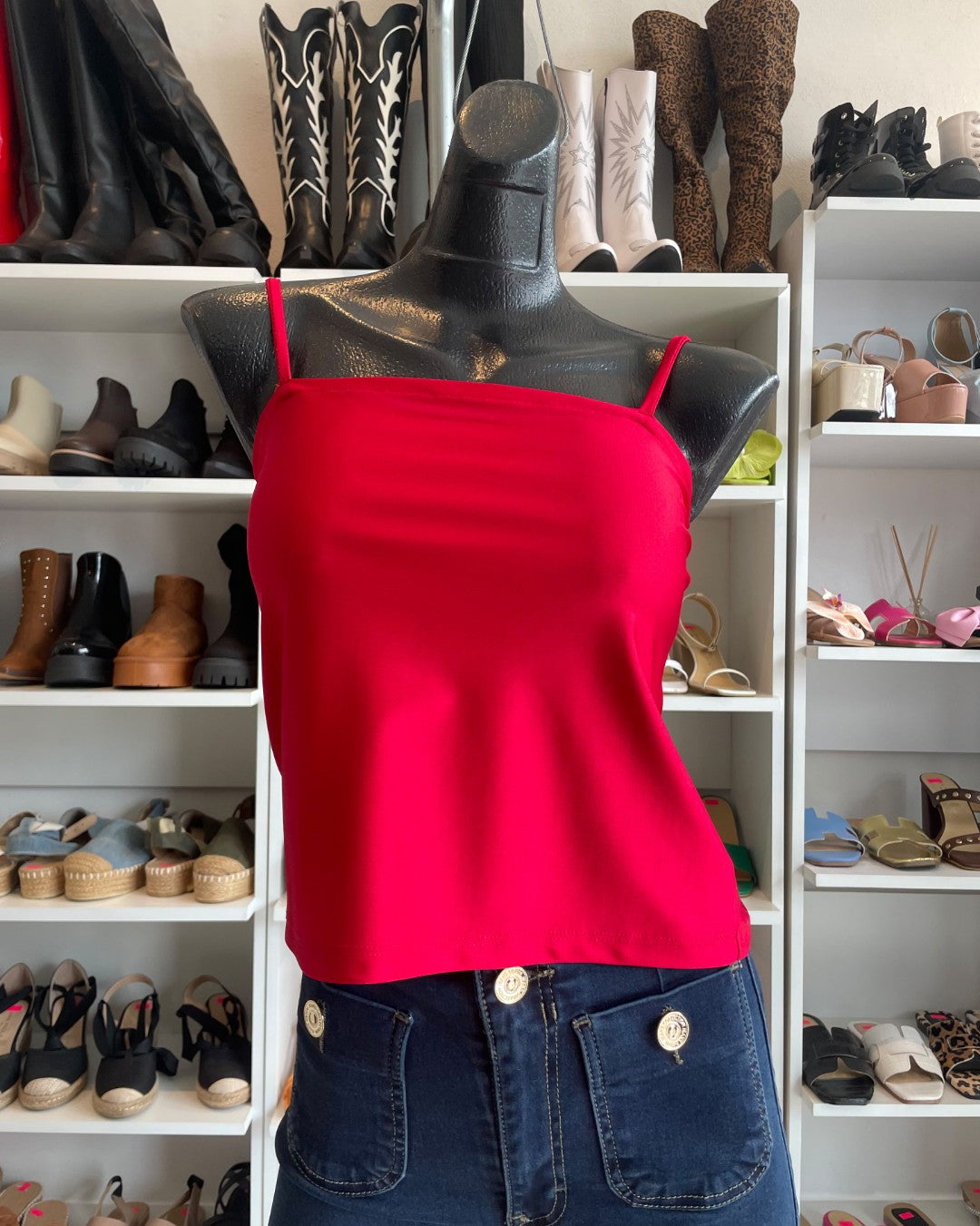 S0316 BLUSA DE LICRA COLOR ROJA, CON TIRANTES