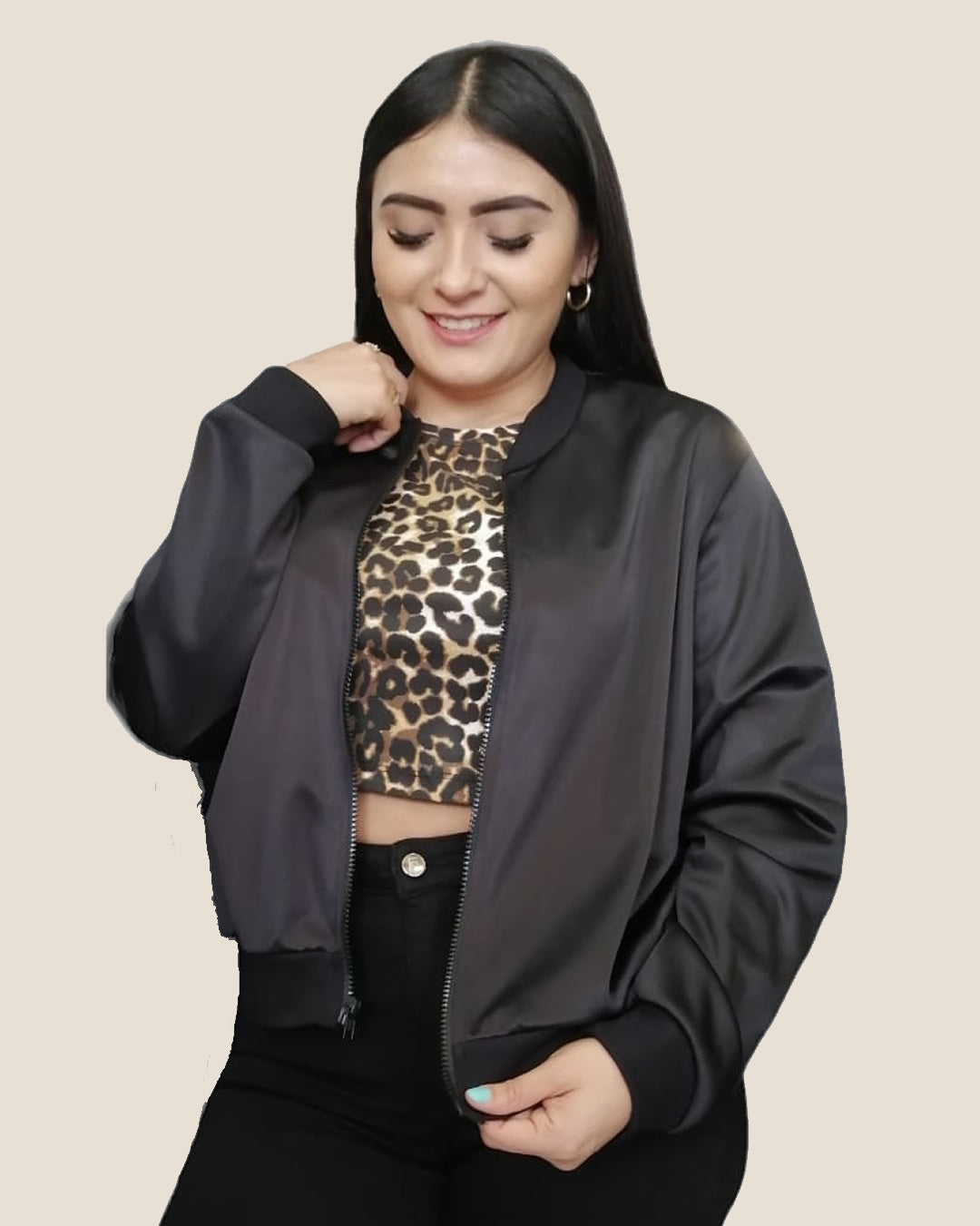 CHAMARRA BOMBER JACKET NEGRA
