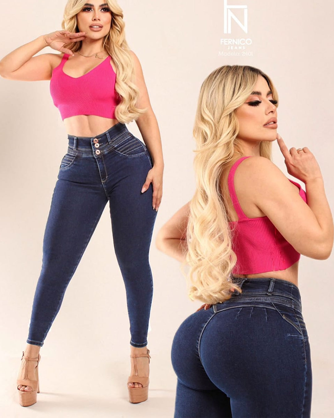 PANTALÓN DE MEZCLILLA STRETSH 3 BOTONES PRETINA ANCHA
