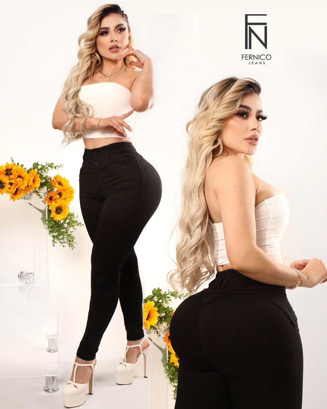 PANTALÓN DE MEZCLILLA STRETSH 3 BOTONES PRETINA ANCHA NEGRO