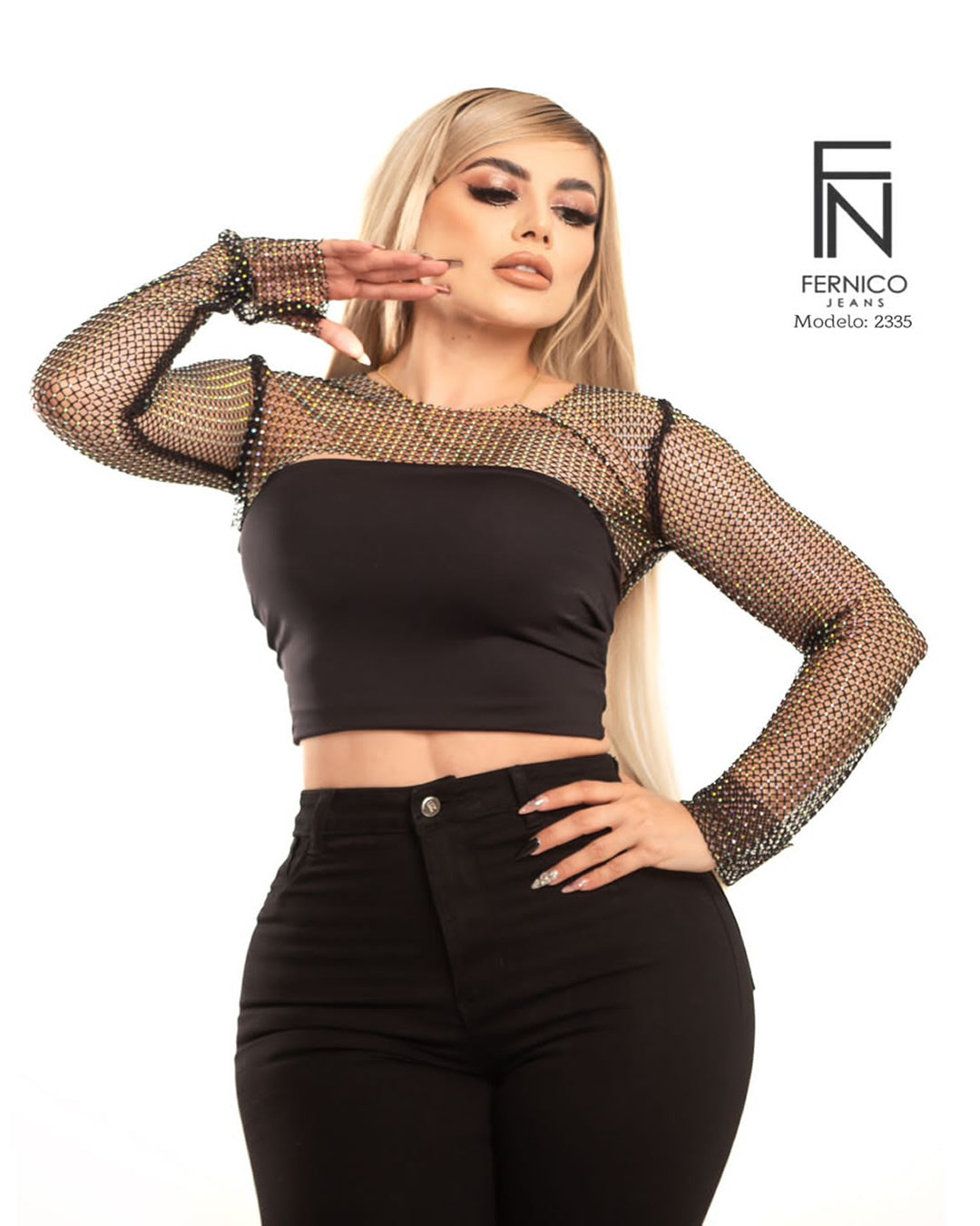 PANTALÓN DE MEZCLILLA NEGRA DE 1 SOLO BOTÓN CON BOLSAS LEVANTA POMPI FERNICO 2335