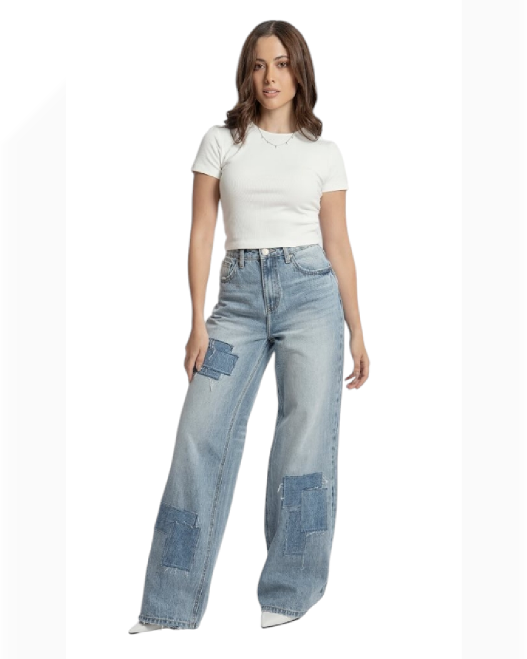 PANTALÓN DE MEZCLILLA WIDE LEG CON PARCHES BALAM BL6710
