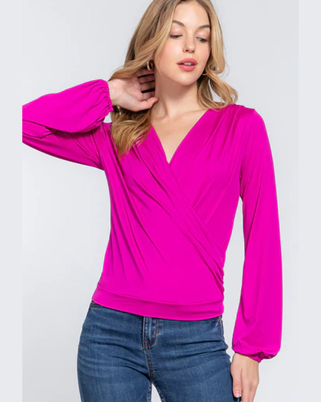 BLUSA FUCSIA CRUZADA DE MANGA LARGA
