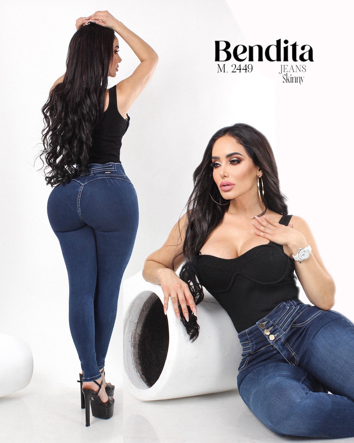 PANTALÓN DE MEZCLILLA CORTE COLOMBIANO, PRETINA ANCHA CON 3 BOTONES, SIN BOLSAS BENDITA 2449