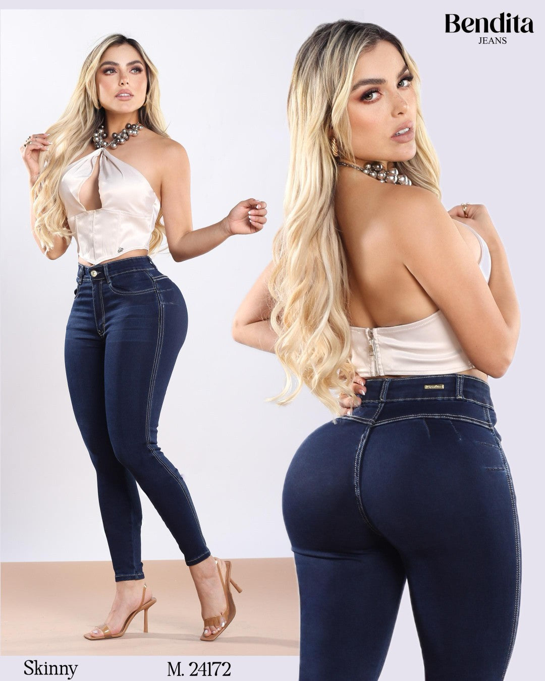 24172 BENDITA PANTALÓN DE MEZCLILLA, SIN BOLSAS CON UN SÓLO BOTÓN