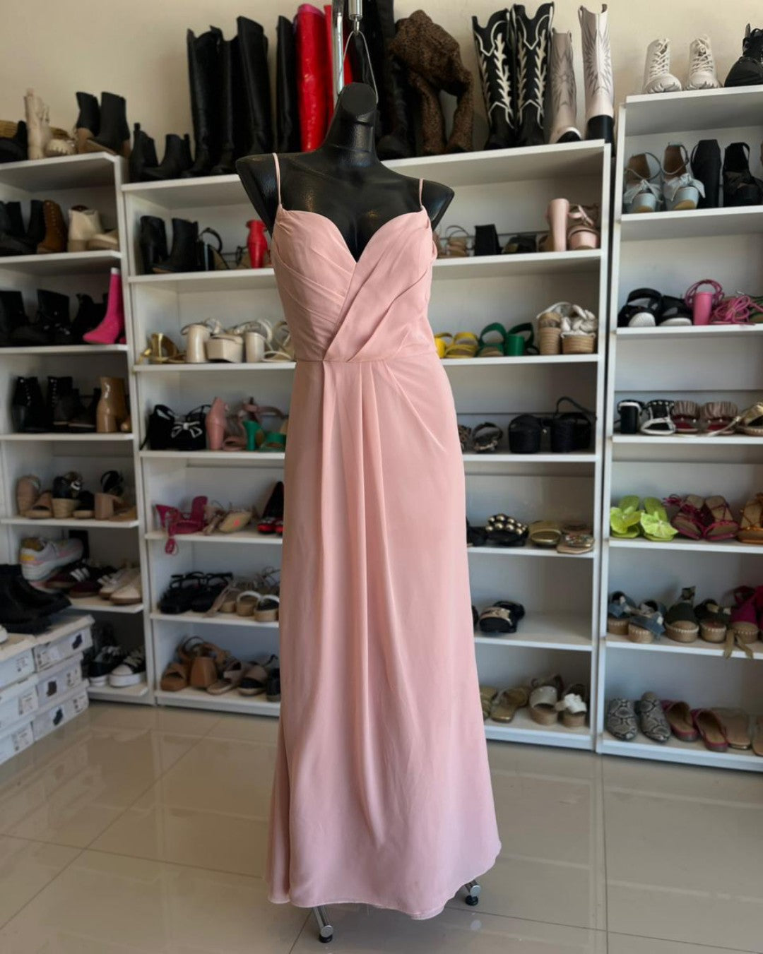 VESTIDO LARGO ROSA PALO DE CHIFÓN