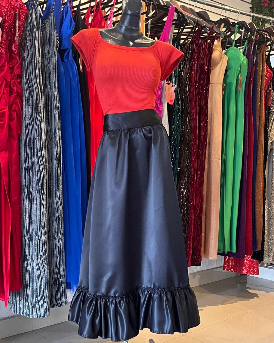 S0227 BLUSA CAMPESINA COLOR ROJO NARANJOSO, IDEAL PARA LA NOCHE MEXICANA