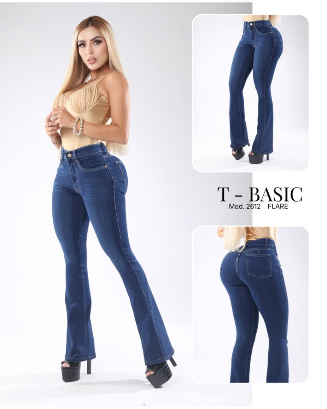 2612 T-BASIC PANTALÓN DE MEZCLILLA CORTE FLARE CON BOLSAS