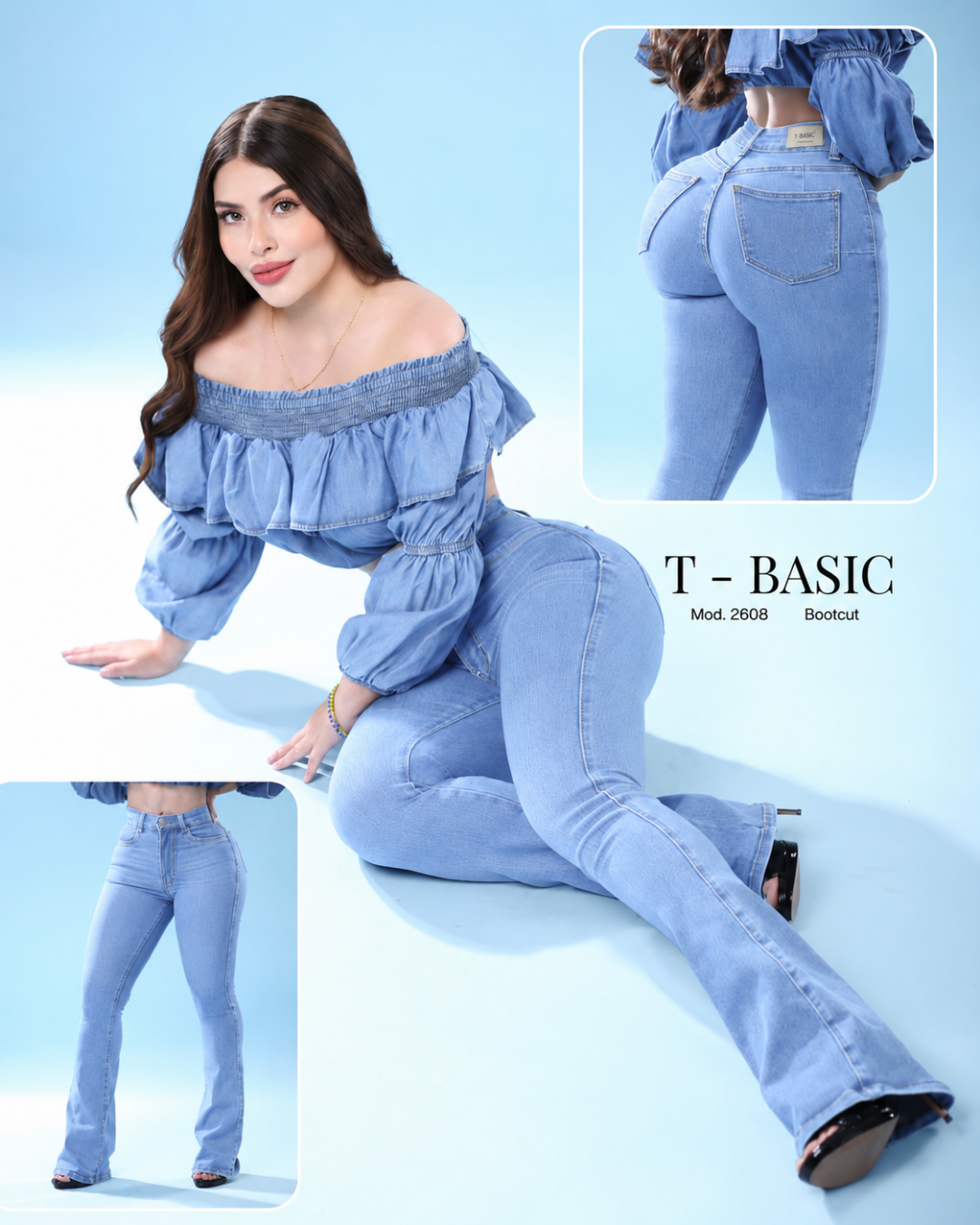 PANTALÓN DE MEZCLILLA CORTE FLARE CON BOLSAS DE UN SOLO BOTÓN, LEVANTA POMPIS