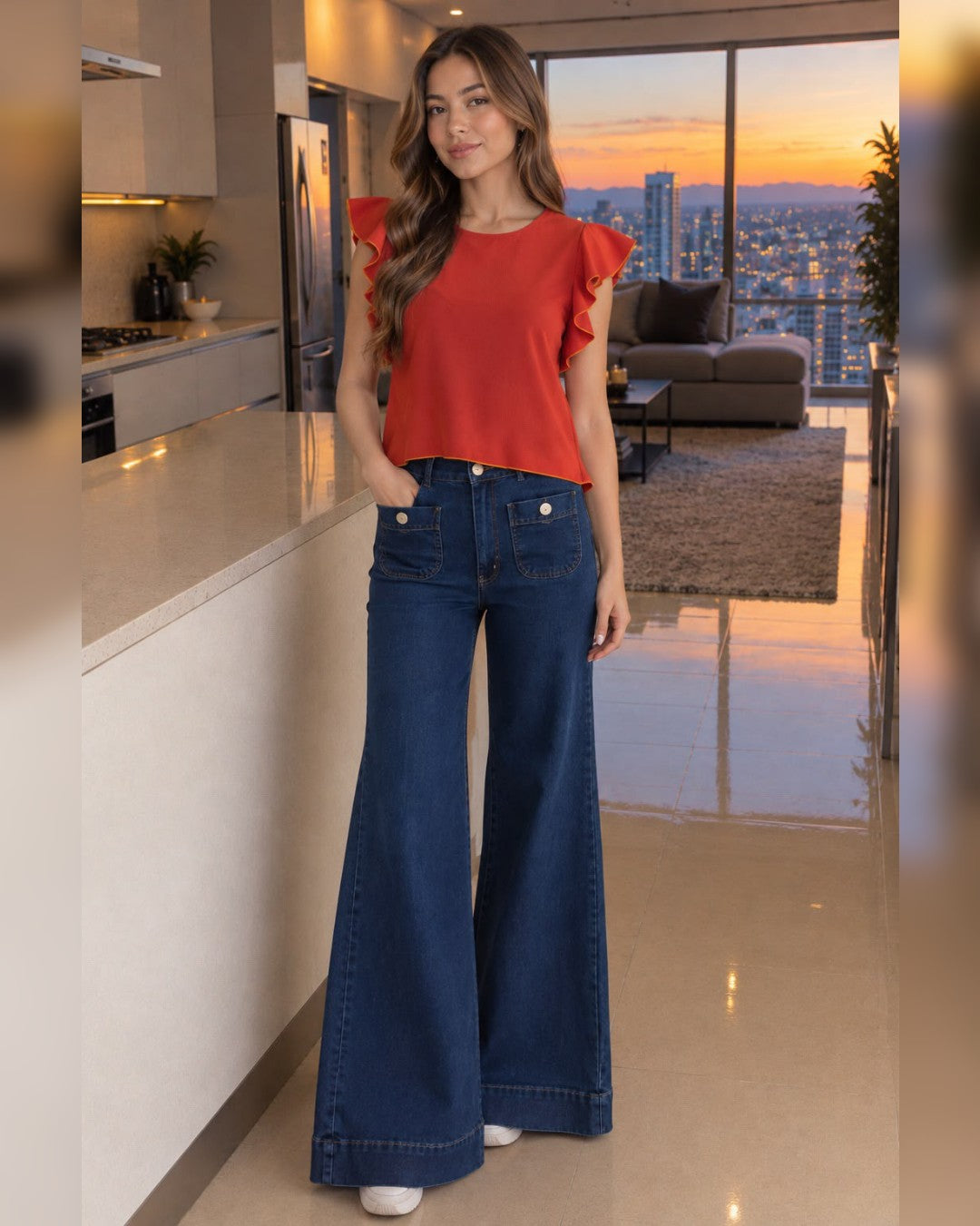 S0300 BLUSA COLOR CHEDRON CON MANGAS DE MARIPOSA