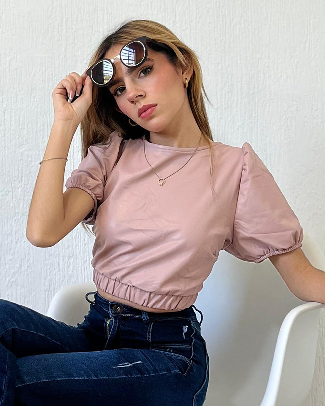 BLUSA DE VINIPIEL ROSA