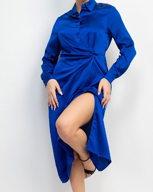 VESTIDO CAMISERO LARGO AZUL REY