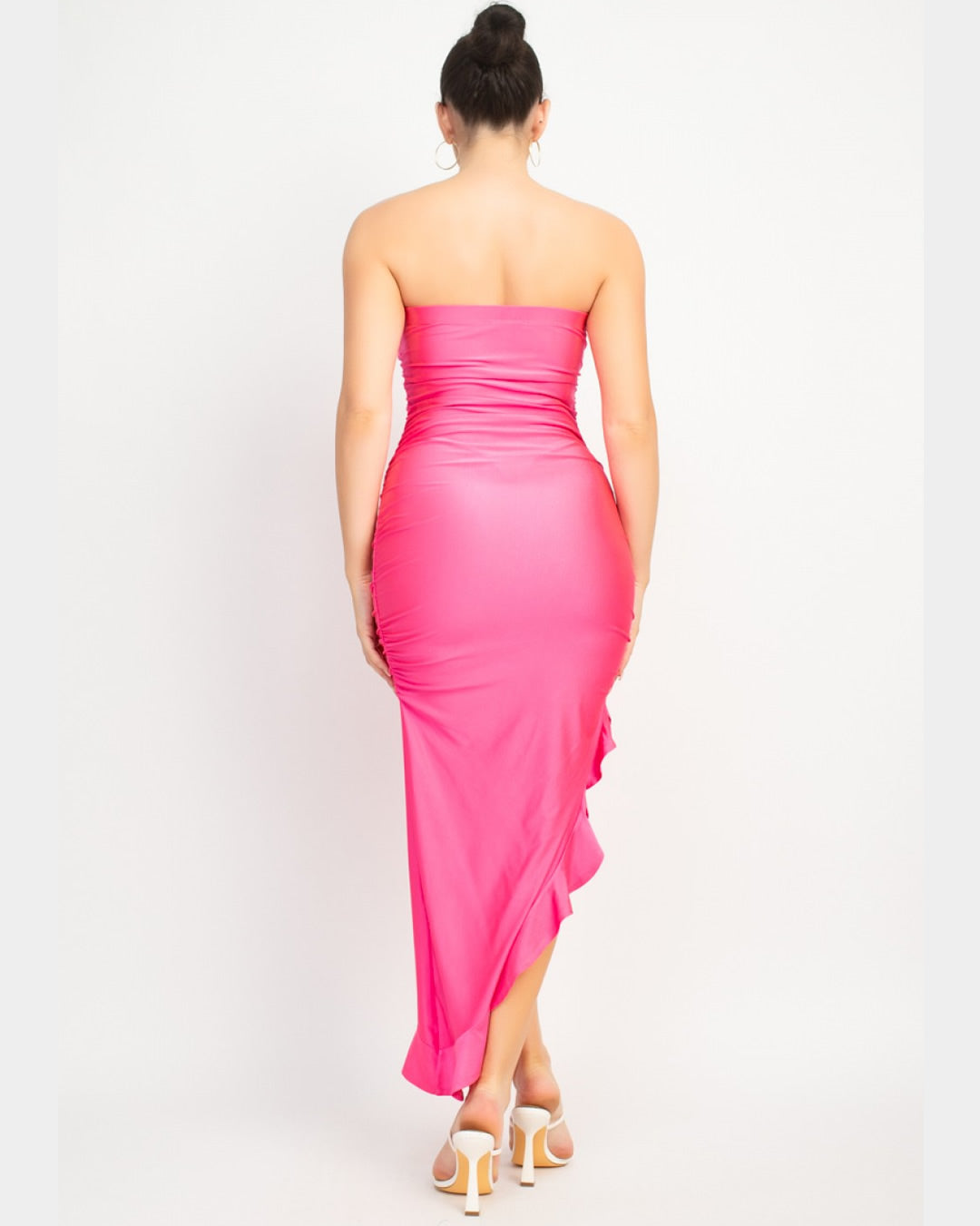 VESTIDO STRAPLESS CON ESCAROLA EN ABIERTA DE LA PIERNA HMD14140