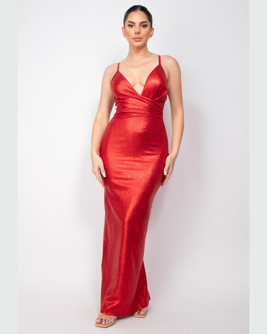 HMD14230 VESTIDO LARGO BRILLOSO CON COPAS Y TIRANTES AJUSTABLES