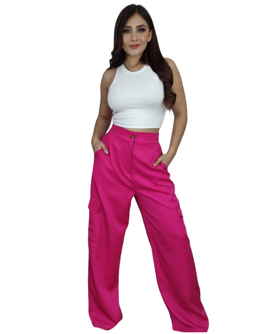 PANTALÓN WIDELEG CON BOLSAS LATERALES COLOR ROSA