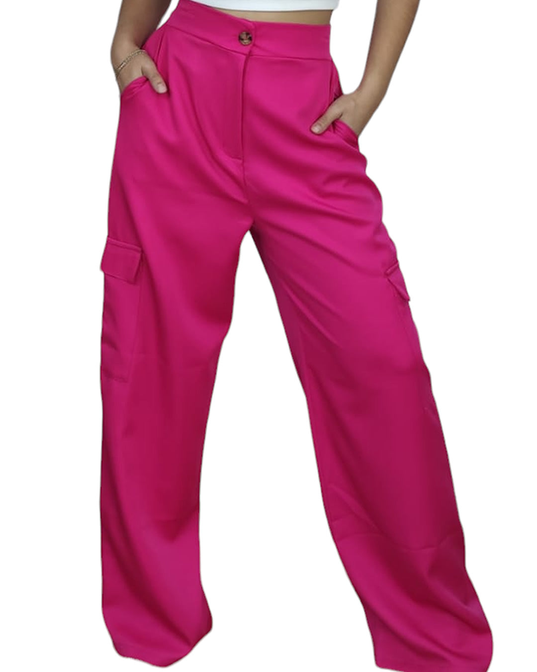 PANTALÓN WIDELEG CON BOLSAS LATERALES COLOR ROSA