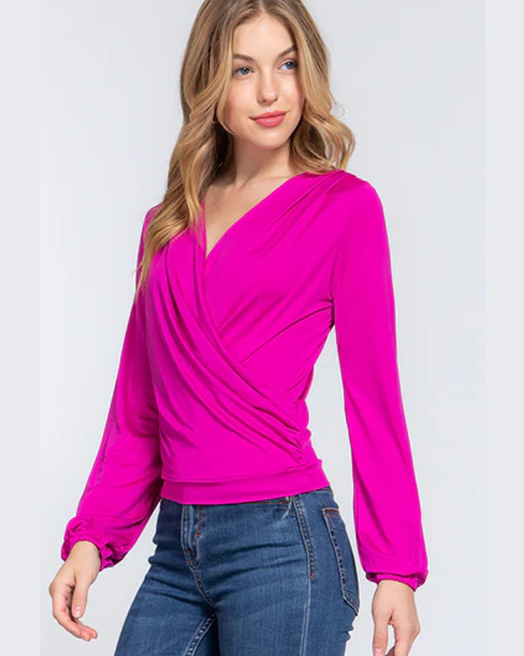 BLUSA FUCSIA  CRUZADA DE MANGA LARGA