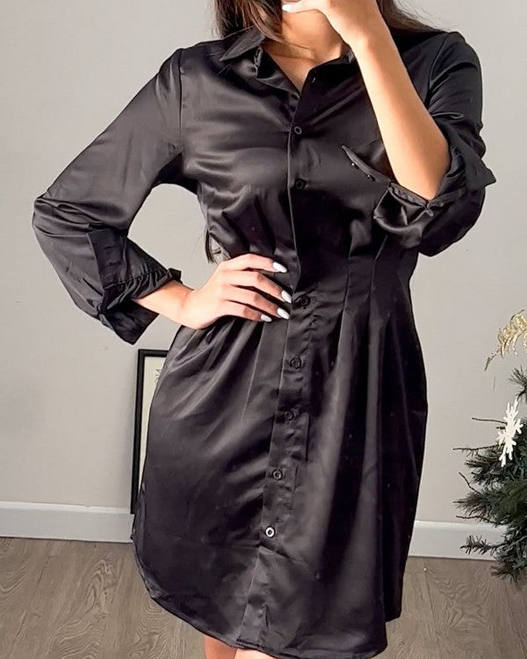 VESTIDO NEGRO SATINADO CAMISERO