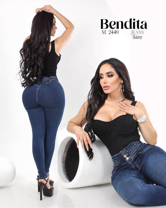 PANTALÓN DE MEZCLILLA CORTE COLOMBIANO, PRETINA ANCHA CON 3 BOTONES, SIN BOLSAS BENDITA 2449