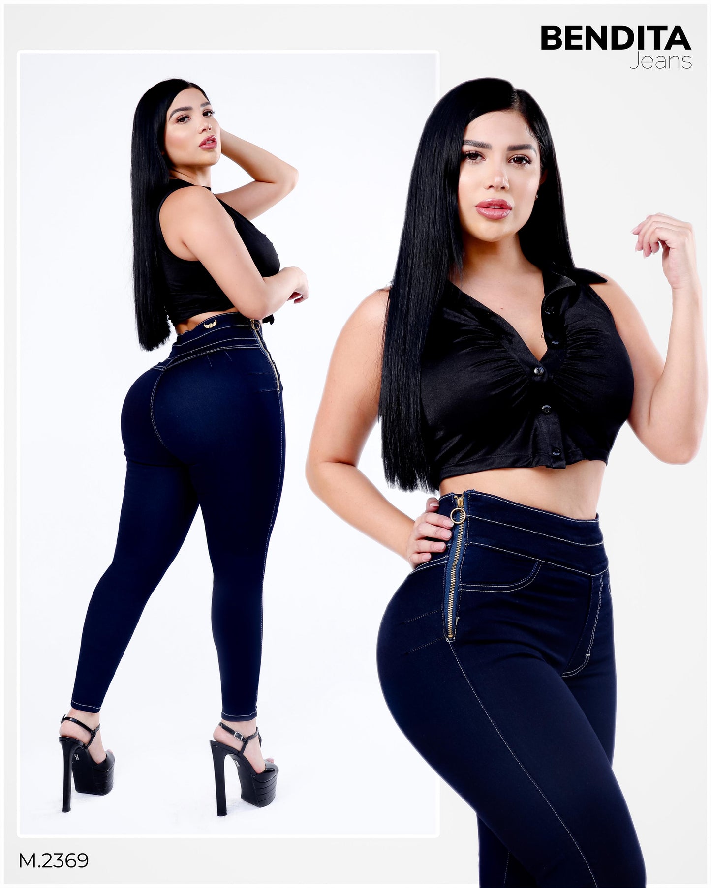 PANTALÓN DE MEZCLILLA STRETCH CORTE COLOMBIANO CON CIERRE LATERAL BENDITA 2369