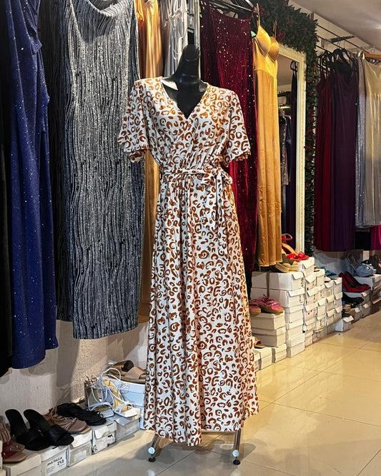 VESTIDO LARGO ESTAMPADO DE ESCOTE CRUZADO
