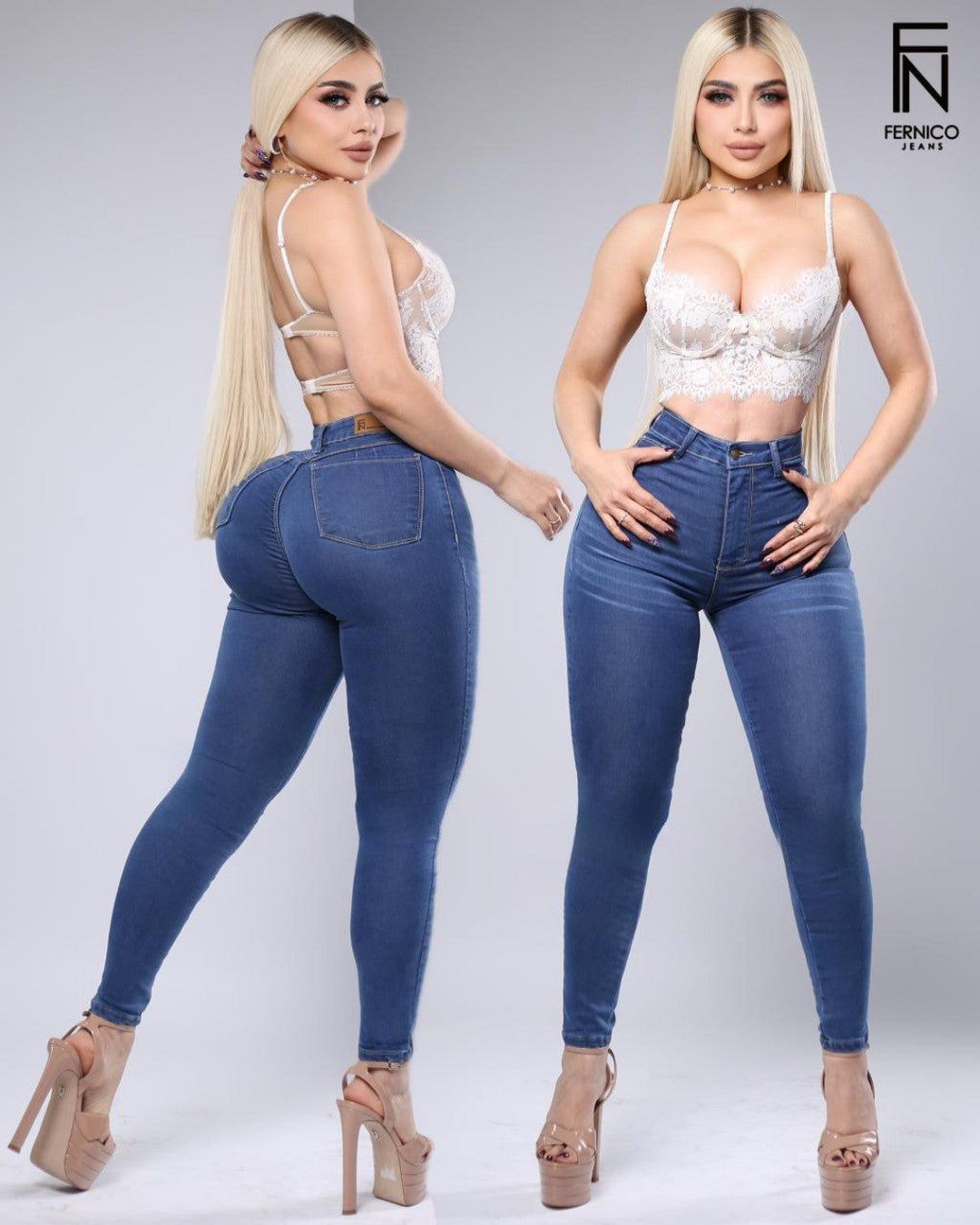 2575 FERNICO PANTALÓN DE MEZCLILLA CON UN SOLO BOTÓN Y BOLSAS