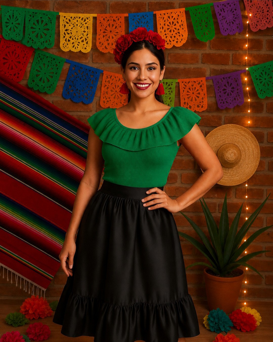 S0229 BLUSA CAMPESINA COLOR VERDE, IDEAL PARA NOCHE MEXICANA