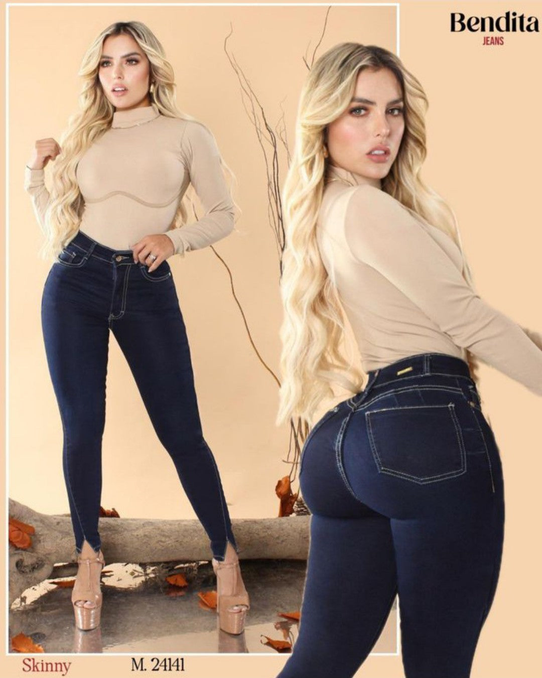 BENDITA 24141 PANTALÓN DE MEZCLILLA OBSCURA, CON BOLSAS, DE UN SOLO BOTÓN, LEVANTA POMPIS, SKINNY