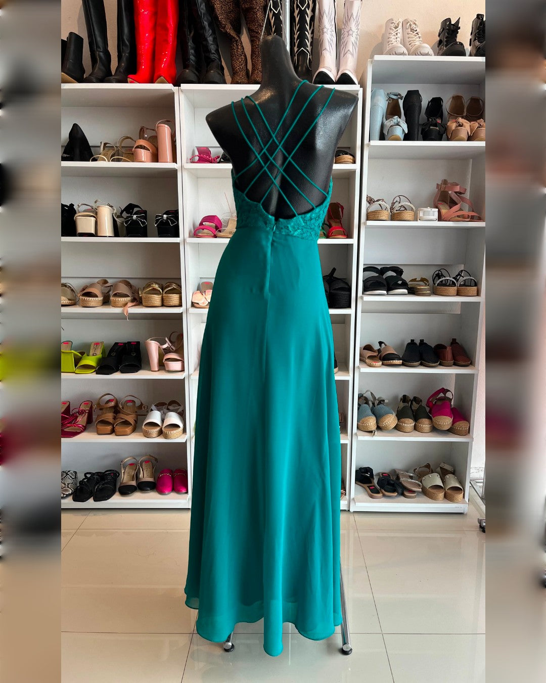 VESTIDO LARGO, VERDE JADE
