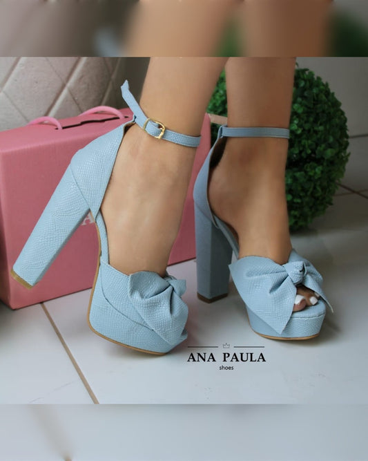 ZAPATILLAS DE PLATAFORMA AZUL CIELO CON MOÑO