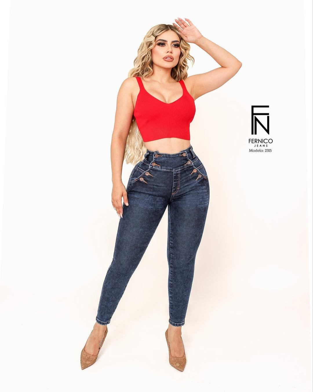 FERNIKO 2315 PANTALÓN DE MEZCLILLA CORTE COLOMBIA PRETINA ANCHA, LEVANTA POMPIS