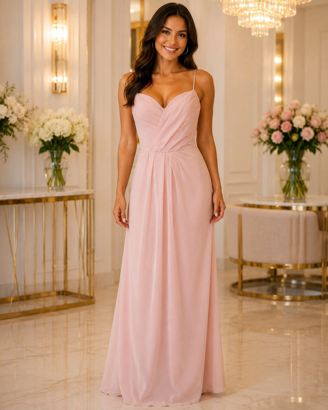 S0059 VESTIDO LARGO ROSA PALO DE CHIFÓN