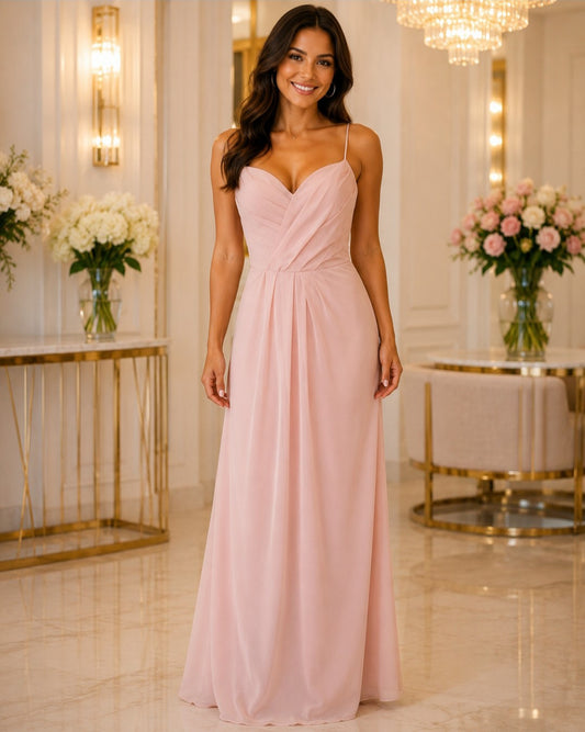 S0059 VESTIDO LARGO ROSA PALO DE CHIFÓN