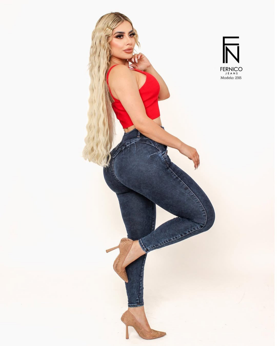FERNIKO 2315 PANTALÓN DE MEZCLILLA CORTE COLOMBIA PRETINA ANCHA, LEVANTA POMPIS