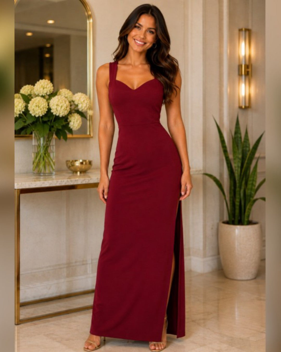 S0256 VESTIDO LARGO TINTO, CON TIRANTES GRUESOS