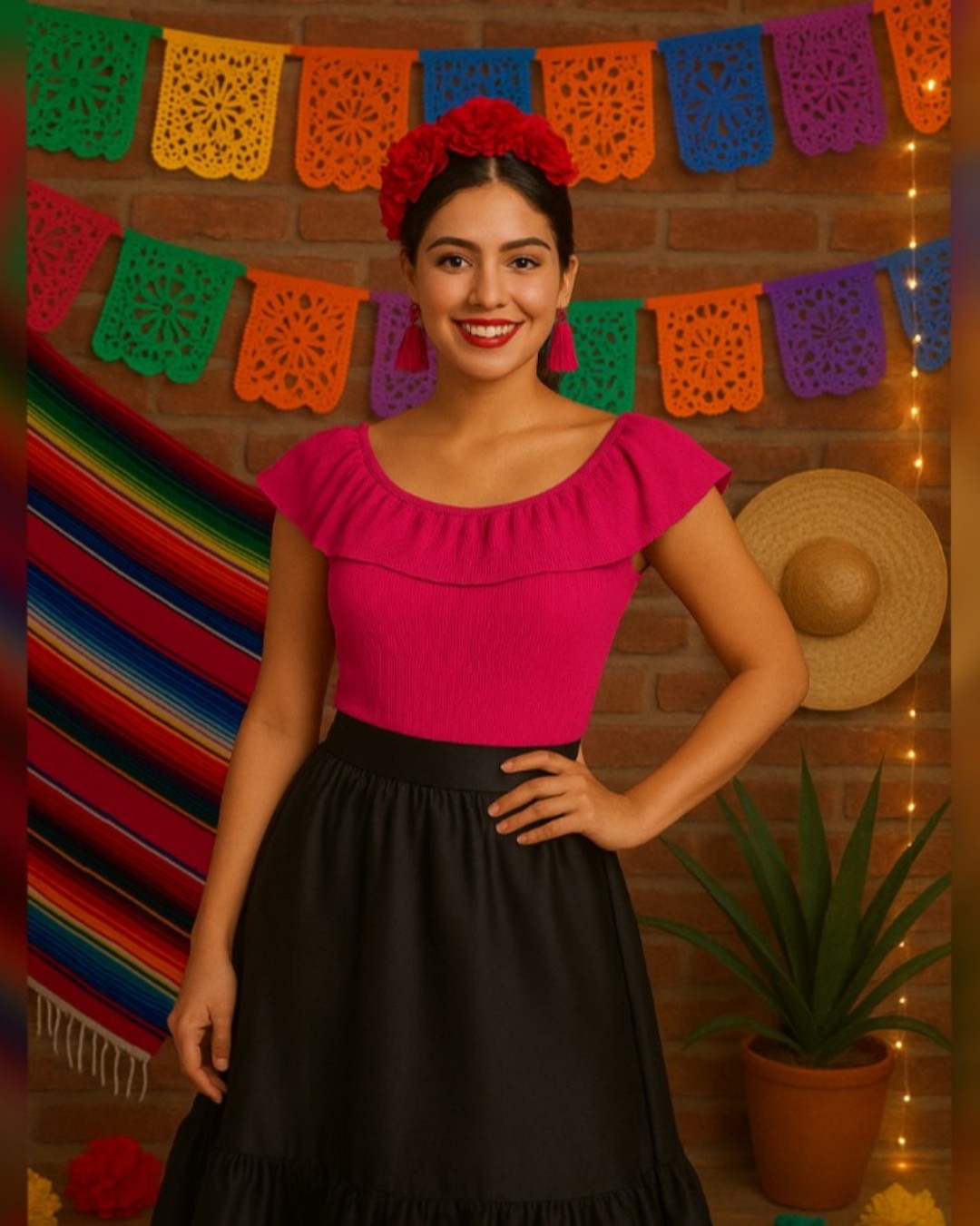 S0152 BLUSA CAMPESINA ROSA MEXICANO IDEAL PARA LA NOCHE MEXICANA