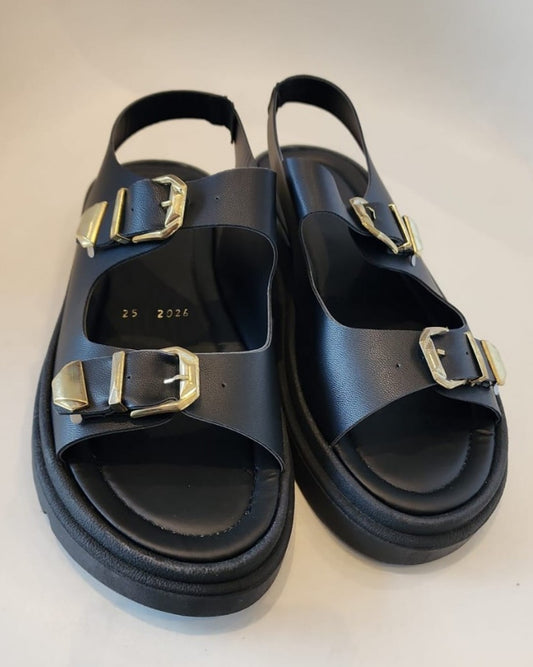 HUA-303 HUARACHE NEGRO CON DOS HEBILLAS