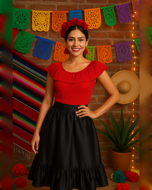 BLUSA ROJA CAMPESINA IDEALE PARA LA NOCHE MEXICANA