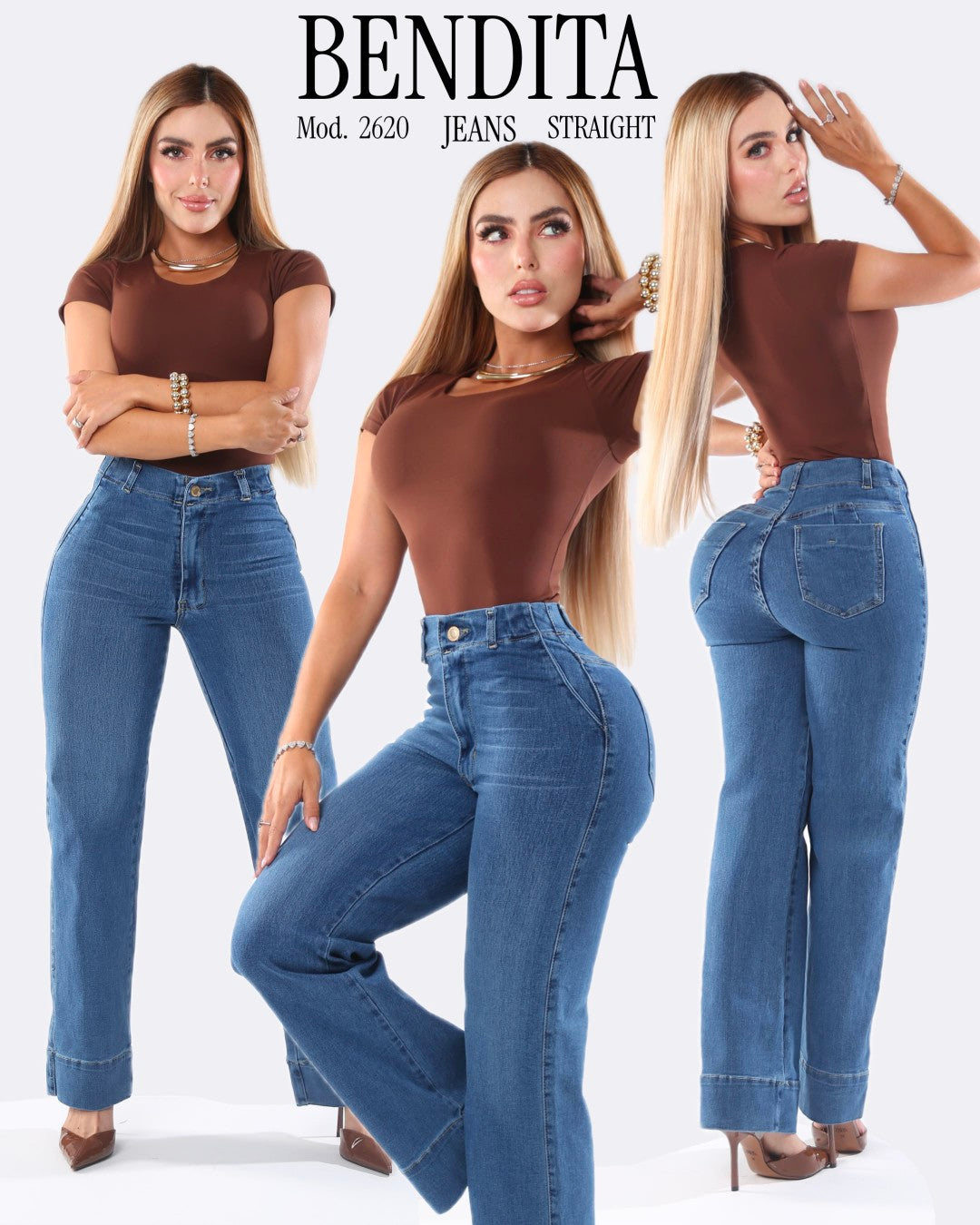 2620 BENDITA PANTALÓN DE MEZCLILLA, CORTE STRAIGHT, CON BOLSAS Y UN SOLO BOTÓN