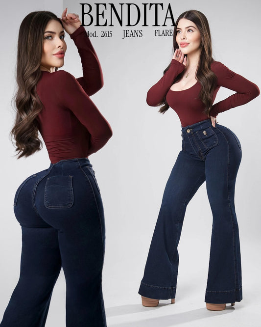 2615 BENDITA PANTALÓN CORTE FLARE CON BOLSAS DELANTERAS Y TRASERAS
