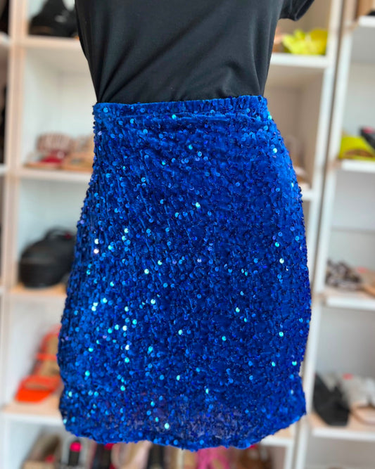 S0128 FALDA DE LENTEJUELAS AZUL REY CON FONDO DE TERCIOPELO STRETCH