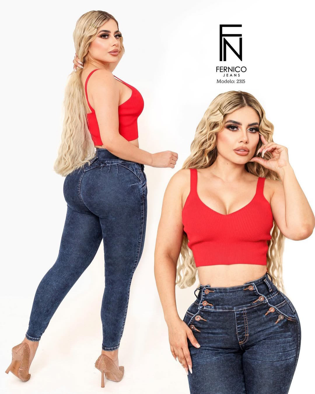 FERNIKO 2315 PANTALÓN DE MEZCLILLA CORTE COLOMBIA PRETINA ANCHA, LEVANTA POMPIS