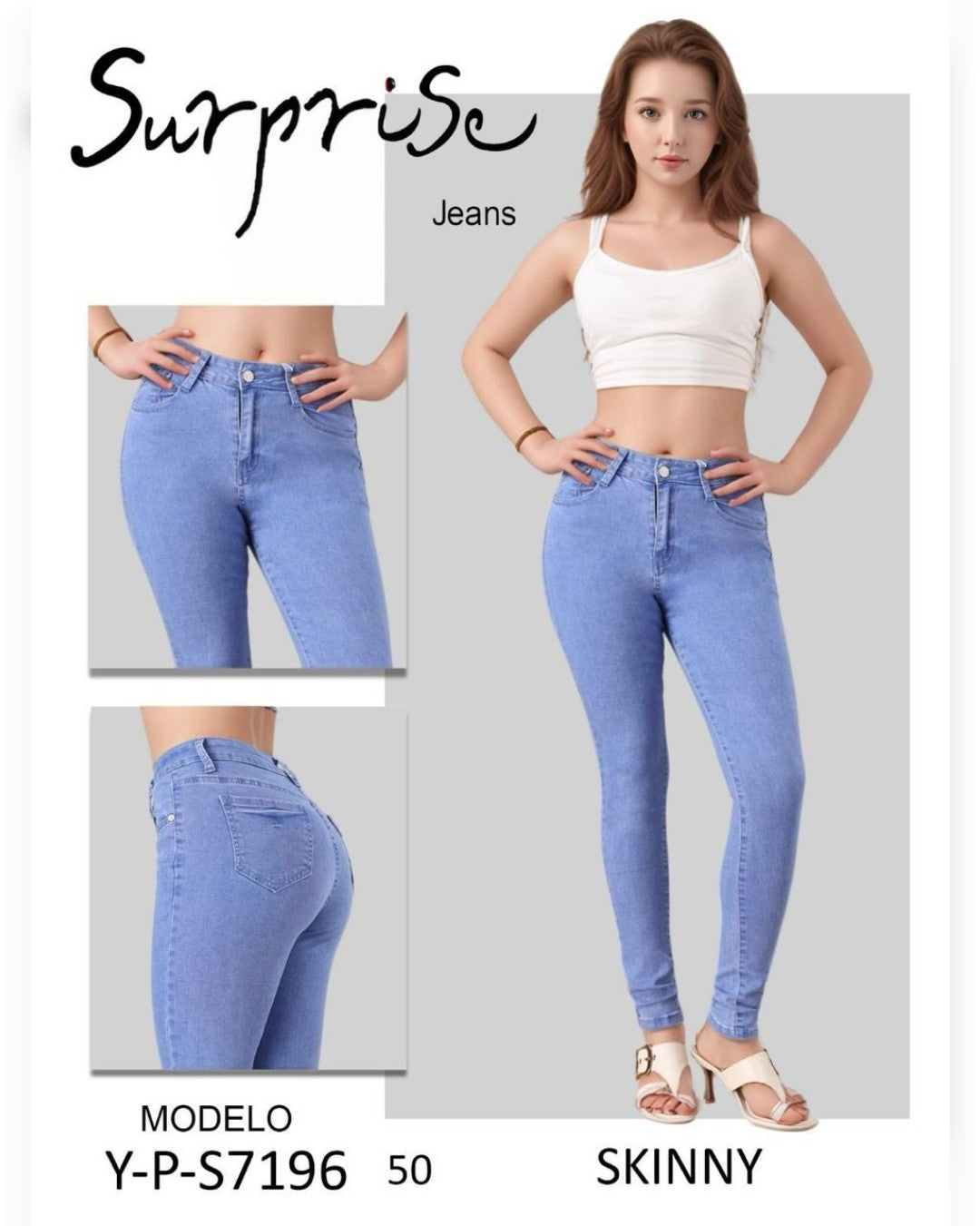 Y-P-S7196 SURPRISE PANTALÓN DE MEZCLILLA CLARA, SKINNY DE UN SOLO BOTÓN CON BOLSAS