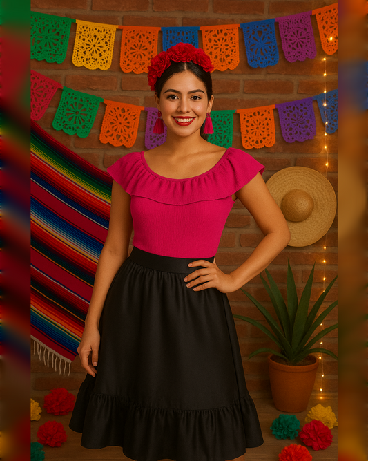 BLUSA CAMPESINA ROSA MEXICANO IDEAL PARA LA NOCHE MEXICANA
