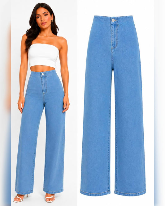 PANTALÓN DE MEZCLILLA STRETCH TIRO ALTO, UN SÓLO BOTÓN