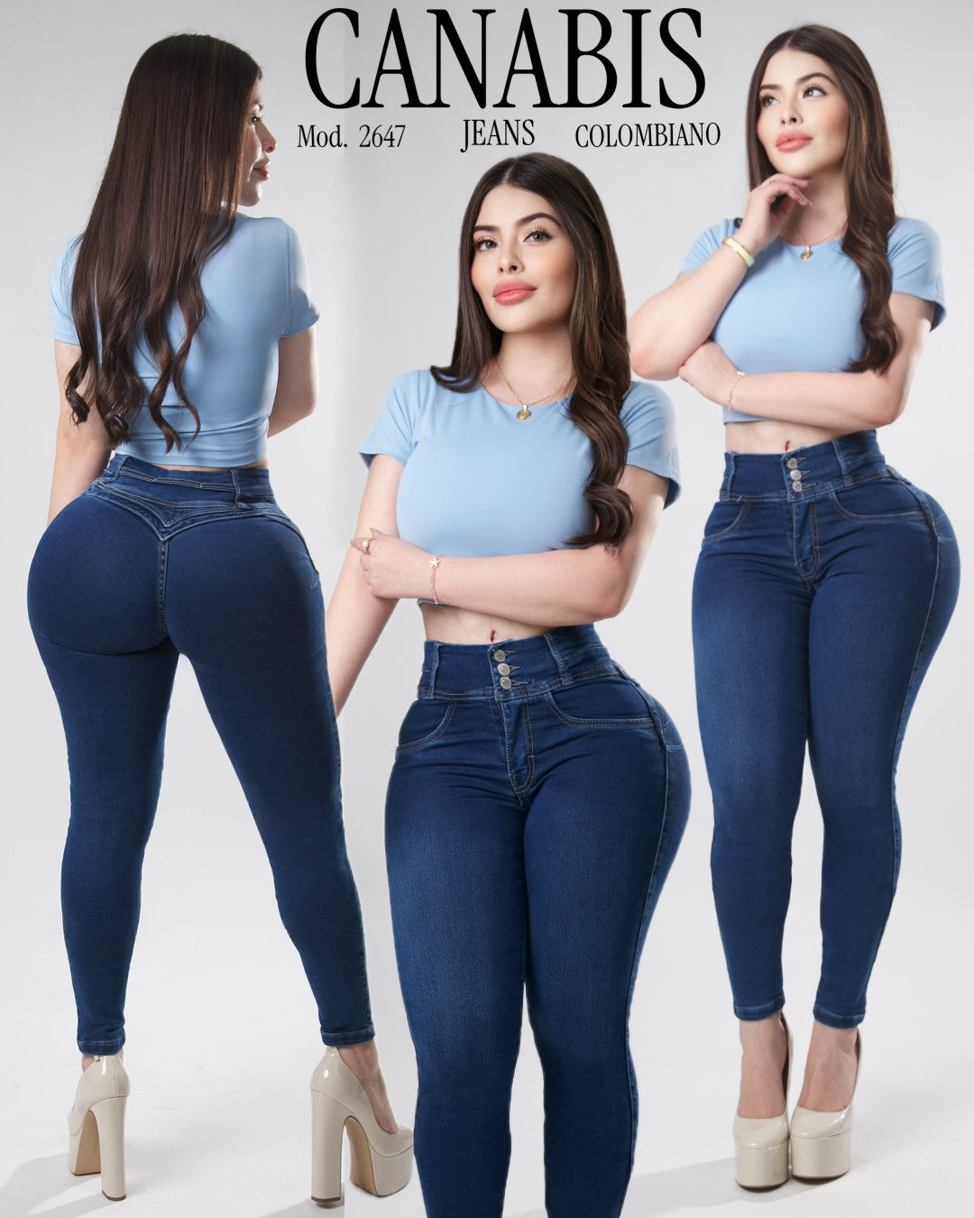 2647 CANABIS PANTALÓN DE MEZCLILLA, CORTE COLOMBIANO DE TRES BOTONES