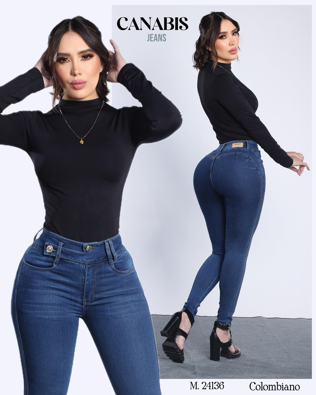 24136 CANABIS PANTALÓN DE MEZCLILLA, LEVANTA POMPIS, DOS BOTONES, SIN BOLSAS