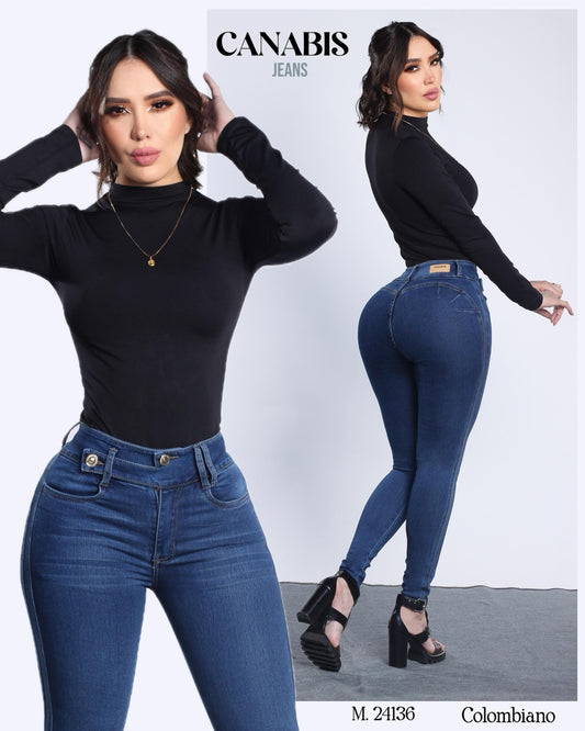 24136 CANABIS PANTALÓN DE MEZCLILLA, LEVANTA POMPIS, DOS BOTONES, SIN BOLSAS
