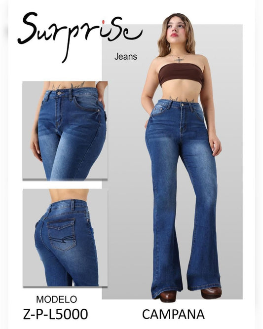 Z-P-L5000 SURPRISE PANTALÓN DE MEZCLILLA ACAMPANADO, CON CARTERAS EN LA BOLSAS TRASERAS