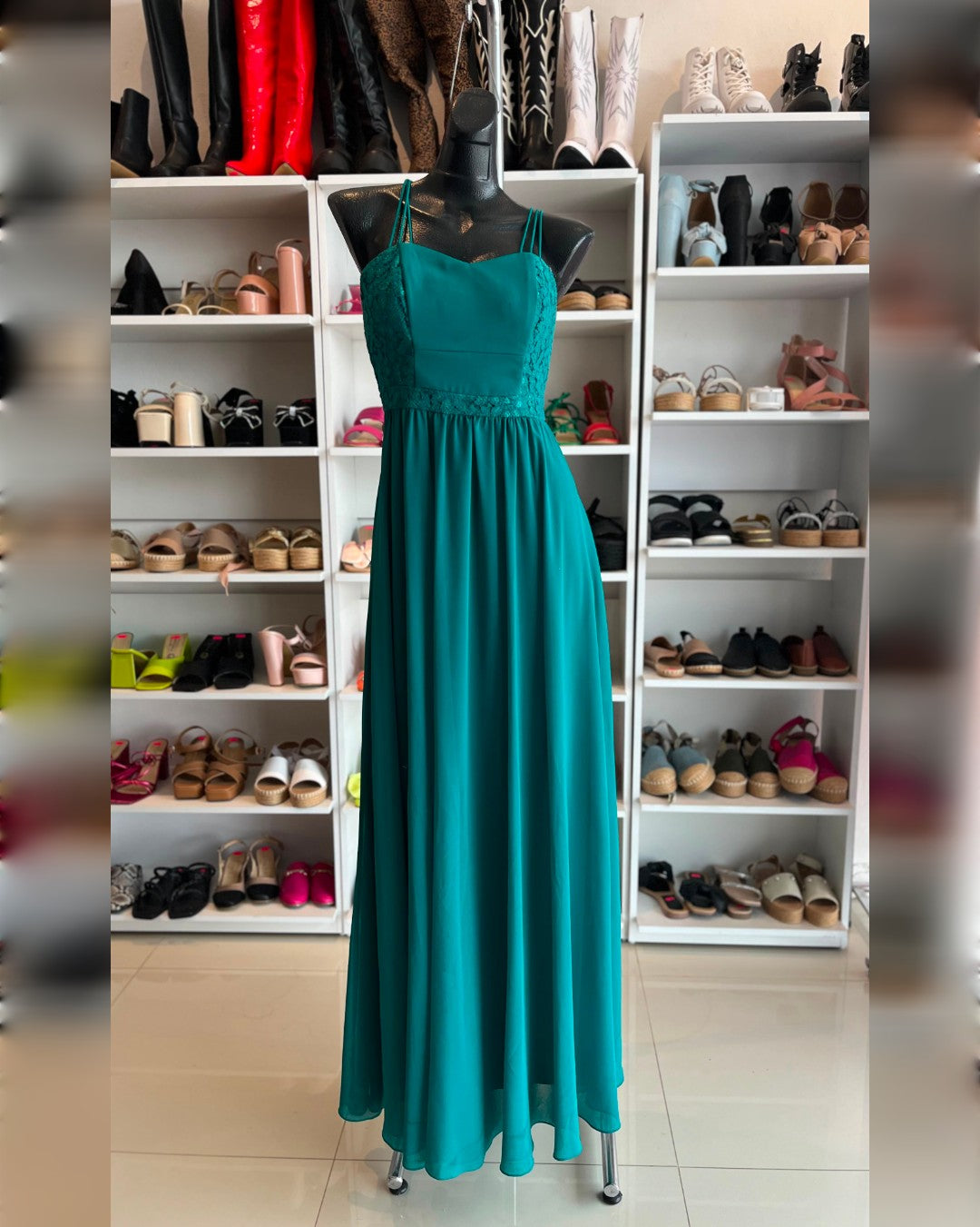 VESTIDO LARGO, VERDE JADE